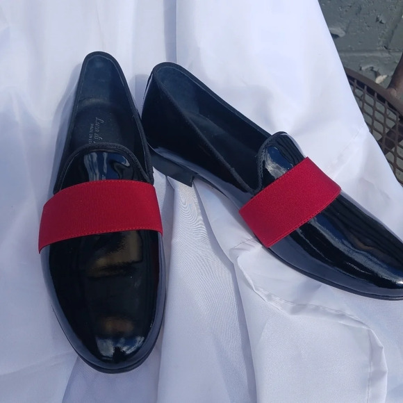 New men\'s black patent leather Luca Di Napoli dress shoes with red cloth stripe main image 7